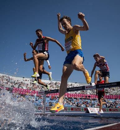 August 13, 2026: Jacob Boutera of Norway and Leo Magnusson of Sweden compete in the men’s 3,000-meter steeplechase qualifying round during Day 4 of the 2026 European Athletics Championships on August 13, 2026 in Birmingham. Photo by Maxim Thora, BILDBYRAN, code MT MT1068. track and field, athletics, friidrett, friidrotts EM, 2026 European Athletics Championships, 4, BBENG, Sweden, Norway Copyright: MAXIMxTHORE BB260813MT013