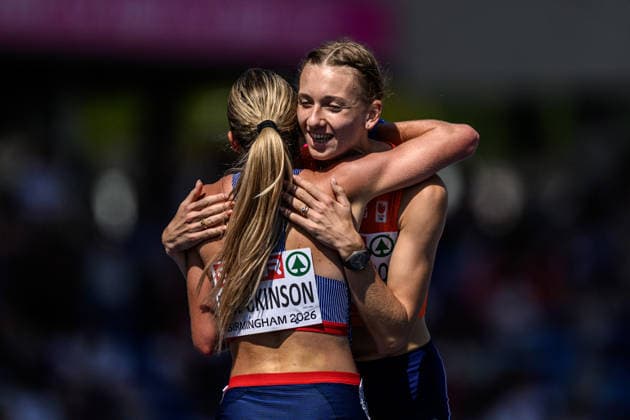 August 13, 2026: Keely Hodgkinson of Great Britain and Femke Broeders Bol of the Netherlands after competing in the women’s 800-meter semifinal on Day 4 of the 2026 European Athletics Championships on August 13, 2026 in Birmingham. Photo by Mathias Bergeld. BILDBYRAN code MB MT1068. track and field, athletics, friidrett, friidrotts EM, 2026 European Athletics Championships, 4 BBENG  Copyright: MATHIASxBERGELD BB260813MB049