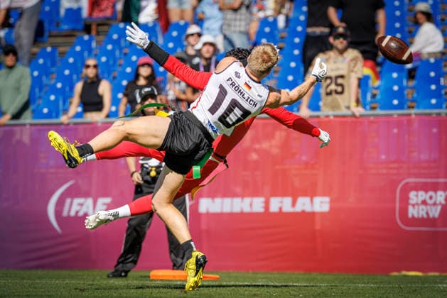 Mexico (MEX) vs. Germany (GER), Day 1 Men s Division at the IFAF Flag Football Championships Düsseldorf 2026, August 13, 2026, Düsseldorf, Germany. Ben Fröhlich (GER 10) during the match between Mexico (MEX) and Germany (GER) on the first day of the Men’s IFAF Flag Football World Championships at the Bezirkssportanlage Düsseldorf Garath Copyright: xBEAUTIFULxSPORTS B.Hoffmannx