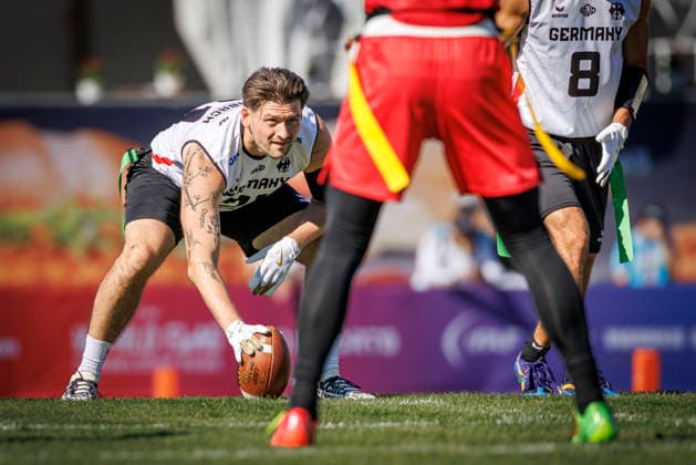 Mexico (MEX) vs. Germany (GER), Day 1 Men s Division at the IFAF Flag Football Championships in Düsseldorf 2026, August 13, 2026, Düsseldorf, Germany. Fabian Achenbach (GER 21) during the match between Mexico (MEX) and Germany (GER) on the first day of the Men’s IFAF Flag Football World Championships at the Bezirkssportanlage Düsseldorf Garath Copyright: xBEAUTIFULxSPORTS B.Hoffmannx