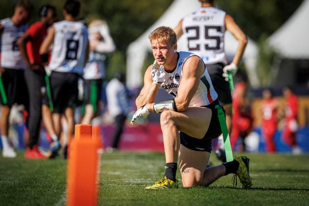 Mexico (MEX) vs. Germany (GER), Day 1 Men s Division at the IFAF Flag Football Championships Düsseldorf 2026, August 13, 2026, Düsseldorf, Germany. Ben Fröhlich (GER 10) during the match between Mexico (MEX) and Germany (GER) on the first day of the Men’s IFAF Flag Football World Championships at the Bezirkssportanlage Düsseldorf Garath Copyright: xBEAUTIFULxSPORTS B.Hoffmannx