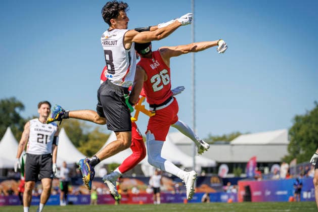 Mexico (MEX) vs. Germany (GER), Day 1 Men s Division at the IFAF Flag Football Championships Düsseldorf 2026, August 13, 2026, Düsseldorf, Germany. Malik Al Kahlout (GER 8) during the match between Mexico (MEX) and Germany (GER) on the first day of the Men’s IFAF Flag Football World Championships at the Bezirkssportanlage Düsseldorf Garath Copyright: xBEAUTIFULxSPORTS B.Hoffmannx