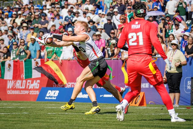 Mexico (MEX) vs. Germany (GER), Day 1 Men s Division at the IFAF Flag Football Championships Düsseldorf 2026, August 13, 2026, Düsseldorf, Germany. Ben Fröhlich (GER 10) during the match between Mexico (MEX) and Germany (GER) on the first day of the Men’s IFAF Flag Football World Championships at the Bezirkssportanlage Düsseldorf Garath Copyright: xBEAUTIFULxSPORTS B.Hoffmannx