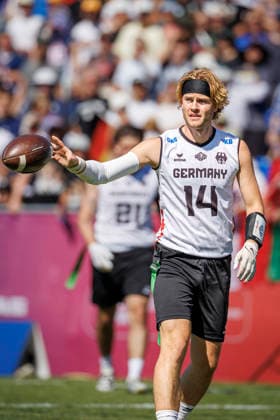 Mexico (MEX) vs. Germany (GER), Day 1 Men s Division at the IFAF Flag Football Championships in Düsseldorf 2026, August 13, 2026, Düsseldorf, Germany. Philipp Marco Klein (GER 14) during the match between Mexico (MEX) and Germany (GER) on the first day of the Men’s IFAF Flag Football World Championships at the Bezirkssportanlage Düsseldorf Garath Copyright: xBEAUTIFULxSPORTS B.Hoffmannx