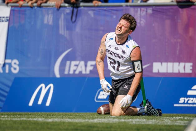 Mexico (MEX) vs. Germany (GER), Day 1 Men s Division at the IFAF Flag Football Championships in Düsseldorf 2026, August 13, 2026, Düsseldorf, Germany. Fabian Achenbach (GER 21) during the match between Mexico (MEX) and Germany (GER) on the first day of the Men’s IFAF Flag Football World Championships at the Bezirkssportanlage Düsseldorf Garath Copyright: xBEAUTIFULxSPORTS B.Hoffmannx