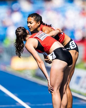 European Athletics Championships, Birmingham, August 13, 2026 BIRMINGHAM, UNITED KINGDOM AUGUST 13 Audrey Werro of Switzerland comforted Veronica Vancardo of Switzerland after she was eliminated in the semifinals of the women’s 800 m on August 13, 2026, in Birmingham, United Kingdom Copyright: xBEAUTIFULxSPORTS UlfxSchillerx