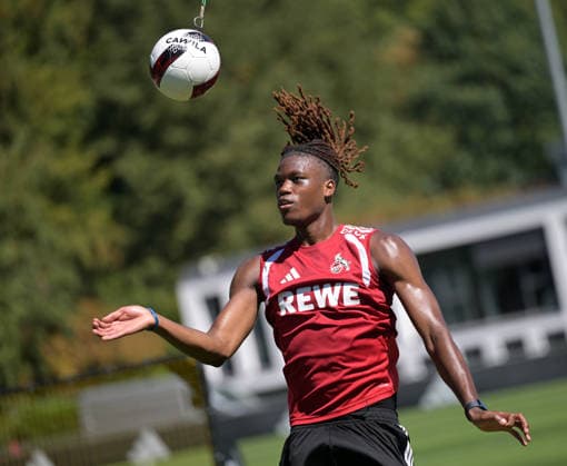 August 13, 2026, xophax, Soccer, Bundesliga 1, 1. FC Köln Training at Geissbockheim, Elias Bakatukanda, 1. FC Köln, Heading Drill, Kitzbühel