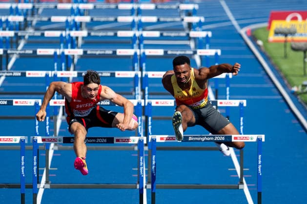 August 13, 2026, GBR, Track and Field, 2026 European Championships, Morning Session, Day 4, Birmingham: Leo Neugebauer (Germany), Leon Krummenacher (Switzerland), Men s Decathlon, 110-meter hurdles, Alexander Stadium, Birmingham, England, Great Britain Copyright: xNordphoto Memmlerx