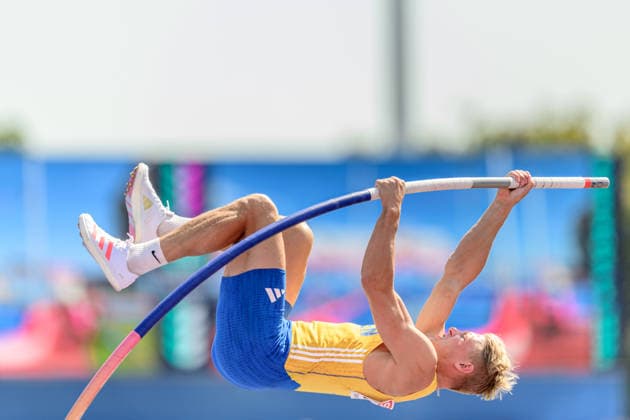 August 13, 2026: Emil Uhlin of Sweden competes in the men’s decathlon pole vault during Day 4 of the 2026 European Athletics Championships on August 13, 2026 in Birmingham. Photo by Mathias Bergeld, BILDBYRAN, code MB MT1068. track and field, athletics, friidrett, friidrotts EM, 2026 European Athletics Championships, 4 BBENG, Sweden, decathlon, tikamp, tiokamp Copyright: MATHIASxBERGELD BB260813MB090