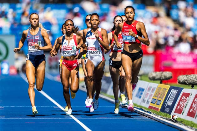 European Athletics Championships, Birmingham, August 13, 2026 BIRMINGHAM, UNITED KINGDOM AUGUST 13 Audrey Werro of Switzerland leads after the first lap in the 800-meter semifinal, ahead of Renelle Lamote of France, Anais Bourgoin (FRA, France), and Jemma Reekie (GBR, Great Britain) in the 800-meter semifinal at the European Athletics Championships in Birmingham on August 13, 2026, in Birmingham, United Kingdom Copyright: xBEAUTIFULxSPORTS UlfxSchillerx