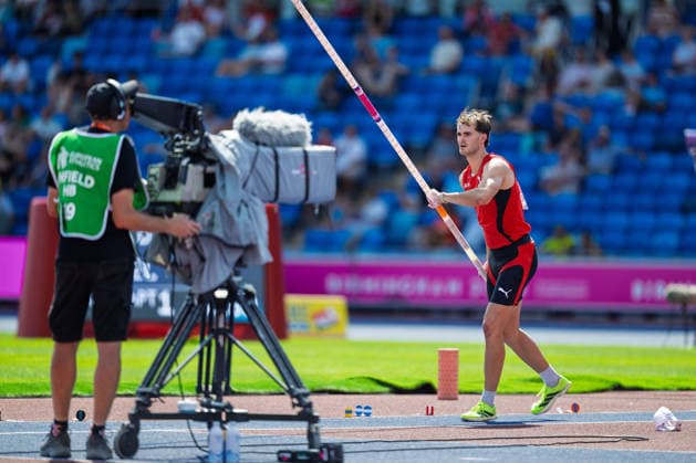 BIRMINGHAM, UNITED KINGDOM - AUGUST 13: Andrin Huber of Switzerland competes in the Men s Decathlon Pole Vault during the European Athletics Championships at Alexander Stadium on August 13, 2026 in Birmingham, United Kingdom. England United Kingdom Copyright: xBEAUTIFULxSPORTS TobiasxLacknerx