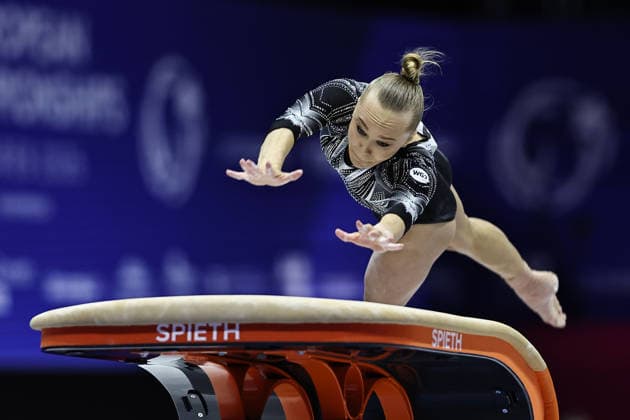 Angelina Melnikova, RUS, during the qualifying round at the 2026 European Championships in Zagreb on August 13, 2026