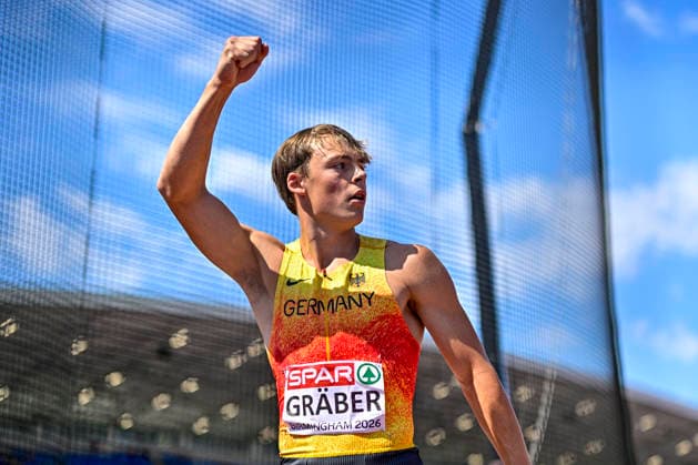 Amadeus GRAEBER Germany, Eintracht Frankfurt, Men s 100m Decathlon GBR, European Athletics Championships, Track and Field, August 13, 2026, GBR, European Athletics Championships, Track and Field, August 13, 2026, Birmingham Copyright: xEibnerxPressefoto JanxPapenfussx EP_JPS