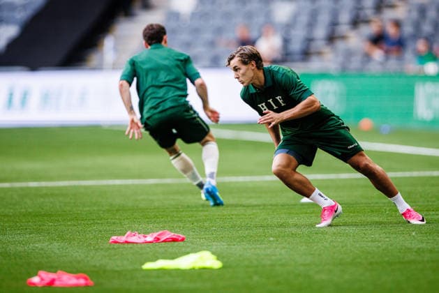 August 13, 2026: Hampus Skoglund of Hammarby during warm-ups ahead of the UEFA Conference League qualifying soccer match between Hammarby and Rakow on August 13, 2026 in Stockholm. Photo by Kenta Jönsson, BILDBYRAN COP 210 KJ0361 soccer football fotball UEFA Conference League Conference League Hammarby Rakow bbeng  Copyright: KENTAxJÖNSSON BB260813KJ003