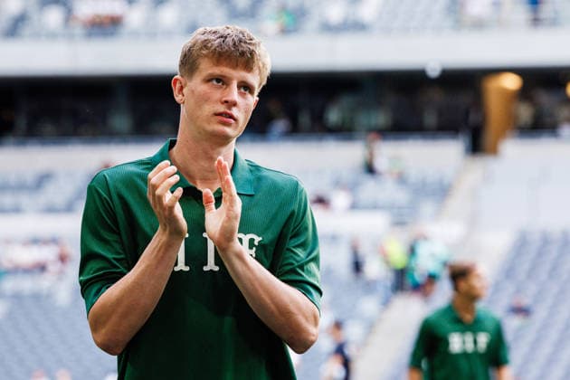 August 13, 2026: Frederik Winther of Hammarby during warm-ups ahead of the UEFA Conference League qualifying soccer match between Hammarby and Rakow on August 13, 2026 in Stockholm. Photo by Kenta Jönsson, BILDBYRAN COP 210 KJ0361 soccer football fotball UEFA Conference League Conference League Hammarby Rakow bbeng  Copyright: KENTAxJÖNSSON BB260813KJ008