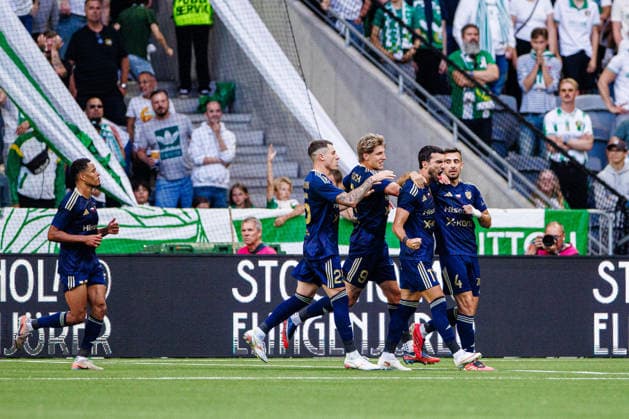 August 13, 2026: Mahir Emreli of Rakow celebrates after scoring the 0-1 goal during the UEFA Conference League qualifying soccer match between Hammarby and Rakow on August 13, 2026 in Stockholm. Photo by Kenta Jönsson, BILDBYRAN COP 210 KJ0361. soccer, football, UEFA Conference League, Hammarby, Rakow, BBENG, celebration  Copyright: KENTAxJÖNSSON BB260813KJ020