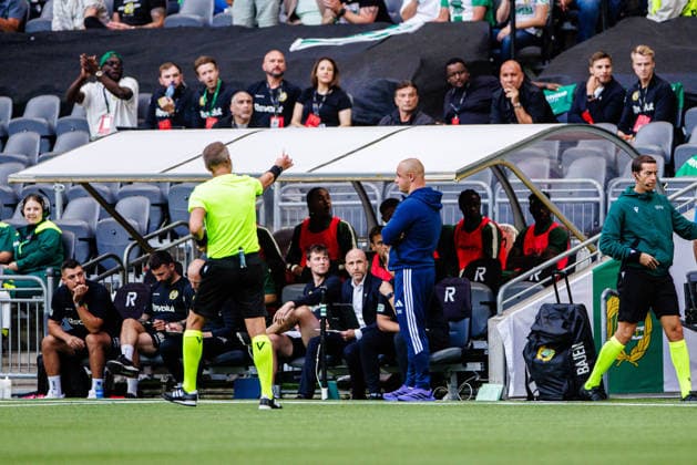 August 13, 2026: Coach Dawid Kroczek of Rakow receives a yellow card during the UEFA Conference League qualifying soccer match between Hammarby and Rakow on August 13, 2026 in Stockholm. Photo by Kenta Jönsson, BILDBYRAN COP 210 KJ0361. soccer, football, UEFA Conference League, Hammarby, Rakow, bbeng  Copyright: KENTAxJÖNSSON BB260813KJ023