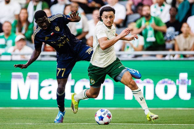 August 13, 2026: Debohi Dieudonne Gaucho of Rakow and Amin Boudri of Hammarby during the UEFA Conference League qualifying soccer match between Hammarby and Rakow on August 13, 2026 in Stockholm. Photo by Kenta Jönsson, BILDBYRAN COP 210 KJ0361 soccer football fotball UEFA Conference League Conference League Hammarby Rakow bbeng  Copyright: KENTAxJÖNSSON BB260813KJ025