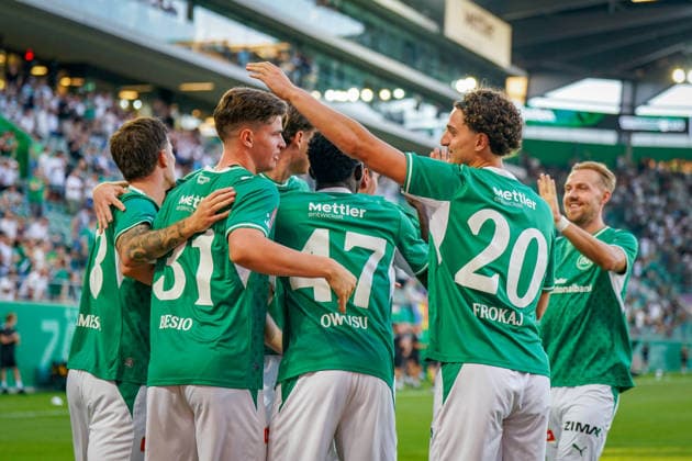 Soccer Switzerland UEFA Conference League 2026–27, Qualifying Round, Round 3, Second Leg, August 13, 2026, FC St. Gallen 1879 (Switzerland) vs. Sheriff Tiraspol (Republic of Moldova), Berit Sitter Stadium, St. Gallen, Goal and celebration of the 1–0 score by Diego Besio (St. Gallen), 31, Joy, Emotions, Cheering Copyright: xJOERANxSTEINSIEKx