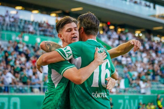 Soccer Switzerland UEFA Conference League 2026–27, Qualifying Round, Round 3, Second Leg, August 13, 2026, FC St. Gallen 1879 (Switzerland) vs. Sheriff Tiraspol (Republic of Moldova), Berit Sitter Stadium, St. Gallen, Goal and celebration of the 1–0 score by Diego Besio (St. Gallen), 31, Joy, Emotions, Cheering Copyright: xJOERANxSTEINSIEKx