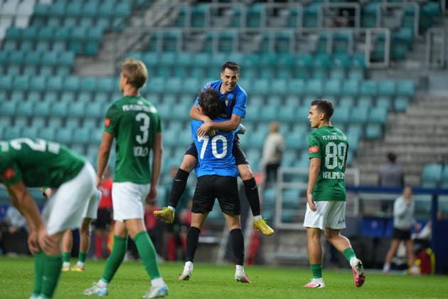 ESP Flora Tallinn vs. Inter Escaldes: David Lopez of Inter and Borja Arellano celebrate during the UEFA Conference League Q3 match between Flora Tallinn and Inter Escaldes, played at A Le Coq Arena in Tallinn on August 13, 2026, in Estonia Copyright: xAgenciaxLOFx
