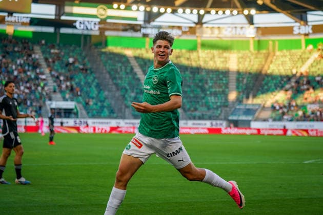 Soccer Switzerland UEFA Conference League 2026–27, Qualifying Round, Round 3, Second Leg, August 13, 2026, FC St. Gallen 1879 (Switzerland) vs. Sheriff Tiraspol (Republic of Moldova), Berit Sitter Stadium, St. Gallen, Goal and celebration of the 1–0 goal by Diego Besio (St. Gallen), 31, Joy, Emotions, Cheering Copyright: xJOERANxSTEINSIEKx