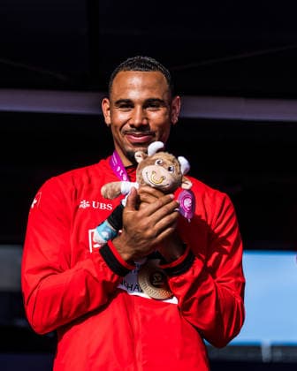 European Athletics Championships, Birmingham, August 13, 2026 BIRMINGHAM, UNITED KINGDOM, AUGUST 13—Jason Joseph of Switzerland, holding the gold medal for the 110-meter hurdles, at the medal ceremony during the European Athletics Championships in Birmingham on August 13, 2026, in Birmingham, United Kingdom Copyright: xBEAUTIFULxSPORTS UlfxSchillerx