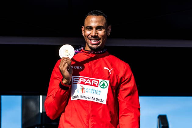 European Athletics Championships, Birmingham, August 13, 2026 BIRMINGHAM, UNITED KINGDOM AUGUST 13 Jason Joseph of Switzerland with the gold medal in the 110-meter hurdles at the medal ceremony at the European Athletics Championships in Birmingham on August 13, 2026, in Birmingham, United Kingdom Copyright: xBEAUTIFULxSPORTS UlfxSchillerx