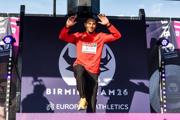 European Athletics Championships, Birmingham, August 13, 2026 BIRMINGHAM, UNITED KINGDOM AUGUST 13 Jason Joseph of Switzerland steps onto the podium for the medal ceremony for the 110-meter hurdles at the European Athletics Championships in Birmingham on August 13, 2026, in Birmingham, United Kingdom Copyright: xBEAUTIFULxSPORTS UlfxSchillerx