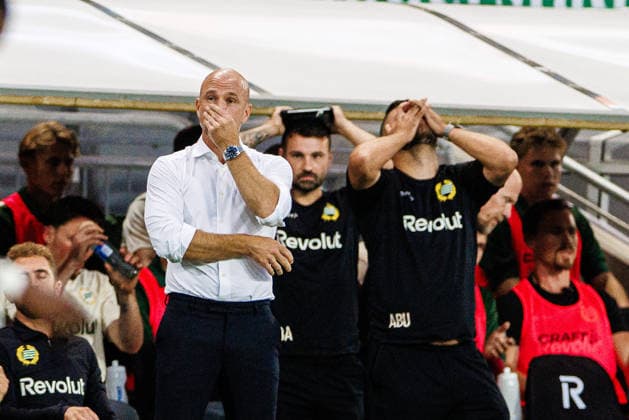 August 13, 2026: Coach Henrik Rydström looks dejected during the UEFA Conference League qualifying soccer match between Hammarby and Rakow on August 13, 2026 in Stockholm. Photo by Kenta Jönsson, BILDBYRAN COP 210 KJ0361. soccer, football, UEFA Conference League, Hammarby, Rakow, bbeng, depp  Copyright: KENTAxJÖNSSON BB260813KJ055