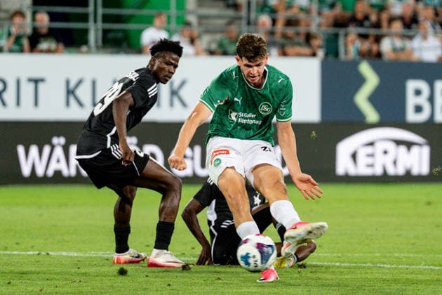 Soccer, UEFA Conference League Qualifying Round: FC St. Gallen 1879 vs. FC Sheriff Tiraspol, Thursday, August 13, 2026, Berit Sitter Stadium, St. Gallen, Switzerland. Celebrations after Diego Besio’s goal in the 31st minute, FC St. Gallen leads 4–1 for FC St. Gallen 1879 Copyright: xValentinxDomgjonix