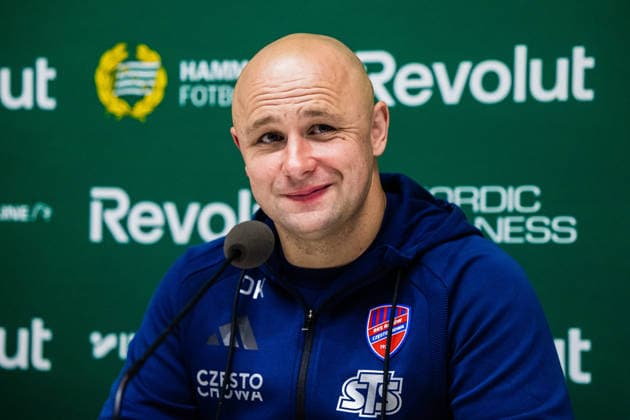 August 13, 2026: Coach Dawid Kroczek of Rakow during the press conference following the UEFA Conference League qualifying soccer match between Hammarby and Rakow on August 13, 2026 in Stockholm. Photo by Kenta Jönsson, BILDBYRAN COP 210 KJ0361. soccer, football, UEFA Conference League, Hammarby, Rakow, bbeng  Copyright: KENTAxJÖNSSON BB260813KJ092