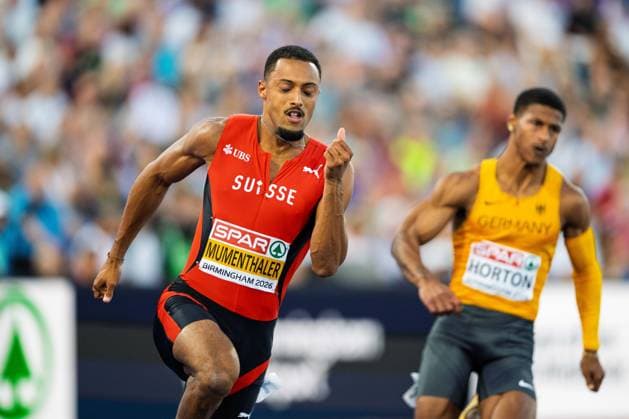 BIRMINGHAM, UNITED KINGDOM - AUGUST 13: TimothÃ Mumenthaler of Switzerland competes in the Men s 200m during the European Athletics Championships at Alexander Stadium on August 13, 2026 in Birmingham, United Kingdom. England United Kingdom Copyright: xBEAUTIFULxSPORTS TobiasxLacknerx