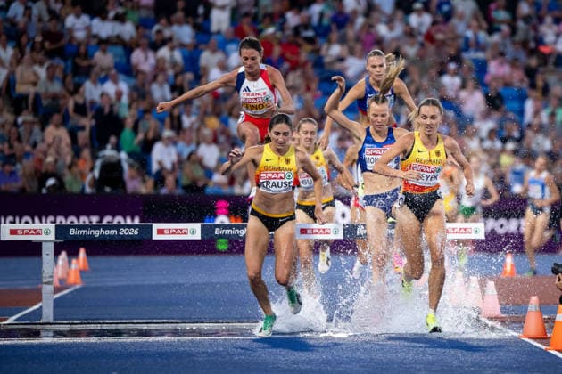August 13, 2026, GBR, Track and Field, 2026 European Championships, Evening Session, Day 4, Birmingham: Gesa Felicitas Krause (Germany) and Lea Meyer (Germany) in the water jump, Women’s 3,000-meter Steeplechase, Final, Alexander Stadium, Birmingham, England, United Kingdom Copyright: xNordphoto Memmlerx