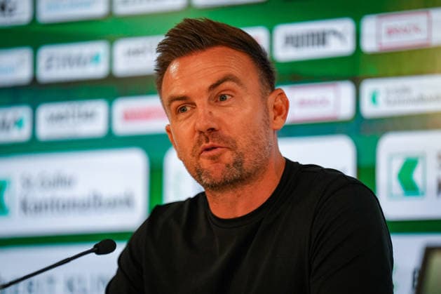 Swiss Soccer UEFA Conference League 2026–27, Qualifying Round, Round 3, Second Leg, August 13, 2026 FC St. Gallen 1879 (Switzerland) vs. Sheriff Tiraspol (Republic of Moldova) Berit Sitter Stadium, St. Gallen Enrico Maassen, Head Coach, St. Gallen Press Conference, Media Copyright: xJOERANxSTEINSIEKx