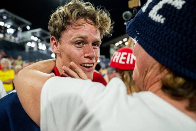 August 13, 2026: Sander Aae Skotheim of Norway celebrates with his family after the men’s decathlon 1,500-meter race on Day 4 of the 2026 European Athletics Championships on August 13, 2026 in Birmingham. Photo by Mathias Bergeld. BILDBYRAN code MB MT1068. track and field, athletics, friidrett, friidrotts EM, 2026 European Athletics Championships, 4 BBENG  Copyright: MATHIASxBERGELD BB260813MB139