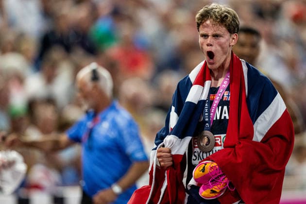 August 13, 2026: Sander Aae Skotheim of Norway celebrates after the men’s decathlon 1,500-meter race on Day 4 of the 2026 European Athletics Championships on August 13, 2026 in Birmingham. Photo by Mathias Bergeld, BILDBYRAN, code MB MT1068. track and field, athletics, friidrett, friidrotts EM, 2026 European Athletics Championships, 4 BBENG Copyright: MATHIASxBERGELD BB260813MB149