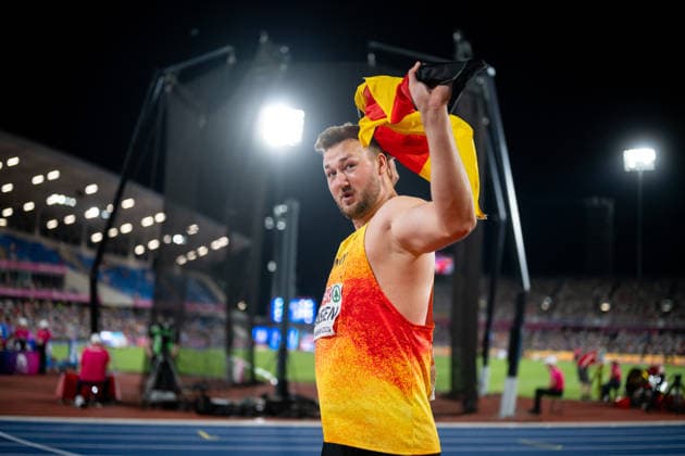 August 13, 2026, GBR, Track and Field, 2026 European Championships, Evening Session, Day 4, Birmingham Henrik Janssen of Germany celebrates his 3rd-place finish and bronze medal in the men s discus throw final at Alexander Stadium in Birmingham, England, United Kingdom Copyright: xNordphoto Memmlerx