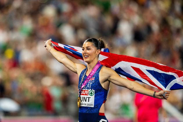 August 13, 2026: Amy Hunt of Great Britain celebrates after the women’s 200-meter final on Day 4 of the 2026 European Athletics Championships on August 13, 2026 in Birmingham. Photo by Mathias Bergeld. BILDBYRAN code MB MT1068. track and field, athletics, friidrett, friidrotts EM, 2026 European Athletics Championships, 4 BBENG  Copyright: MATHIASxBERGELD BB260813MB163
