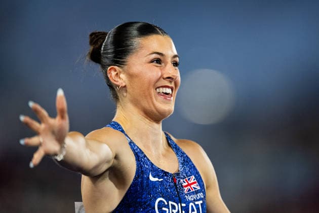 August 13, 2026: Amy Hunt of Great Britain celebrates after the women’s 200-meter final on Day 4 of the 2026 European Athletics Championships on August 13, 2026 in Birmingham. Photo by Mathias Bergeld. BILDBYRAN code MB MT1068. track and field, athletics, friidrett, friidrotts EM, 2026 European Athletics Championships, 4 BBENG  Copyright: MATHIASxBERGELD BB260813MB167