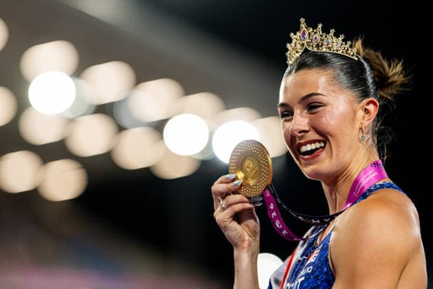 August 13, 2026: Amy Hunt of Great Britain celebrates after the women’s 200-meter final on Day 4 of the 2026 European Athletics Championships on August 13, 2026 in Birmingham. Photo by Mathias Bergeld. BILDBYRAN code MB MT1068. track and field, athletics, friidrett, friidrotts EM, 2026 European Athletics Championships, 4 BBENG  Copyright: MATHIASxBERGELD BB260813MB173