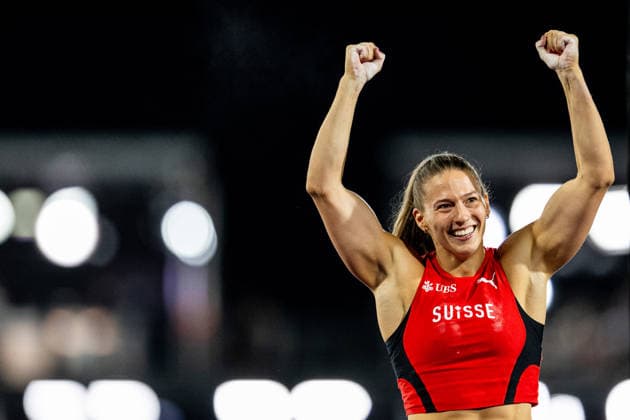 August 13, 2026: Angelica Moser of Switzerland celebrates after the women’s pole vault final on Day 4 of the 2026 European Athletics Championships on August 13, 2026 in Birmingham. Photo by Mathias Bergeld. BILDBYRAN code MB MT1068. track and field, athletics, friidrett, friidrotts em, em, friidretts em 2026, European Athletics Championships, 4 bbeng  Copyright: MATHIASxBERGELD BB260813MB178