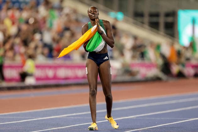 2026 European Athletics Championships, Alexander Stadium, Birmingham, England 13 8 2026 Women™s 200m Final Ireland™s Rhasidat Adeleke celebrates after winning silver Rhasidat Adeleke celebrates after winning silver 13 8 2026  Copyright: xx 0U6A2663