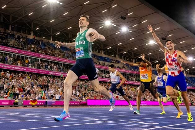 2026 European Athletics Championships, Alexander Stadium, Birmingham, England 13 8 2026 Men™s 800m Final Ireland™s Mark English wins gold Rhasidat Adeleke celebrates with her silver medal 13 8 2026  Copyright: xx 2V7A2746