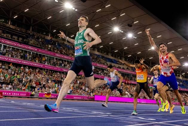2026 European Athletics Championships, Alexander Stadium, Birmingham, England 13 8 2026 Men™s 800m Final Ireland™s Mark English wins gold Rhasidat Adeleke celebrates with her silver medal 13 8 2026  Copyright: xx 2V7A2747