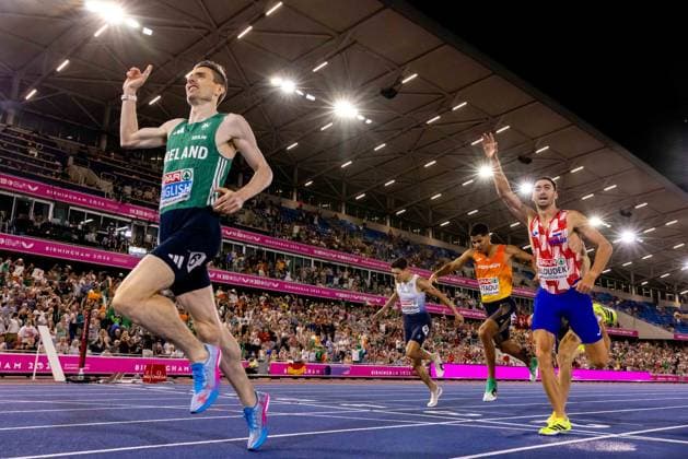 2026 European Athletics Championships, Alexander Stadium, Birmingham, England 13 8 2026 Men™s 800m Final Ireland™s Mark English wins gold Rhasidat Adeleke celebrates with her silver medal 13 8 2026  Copyright: xx 2V7A2751