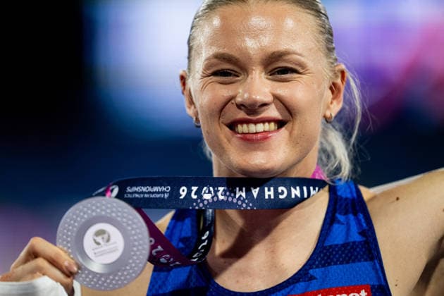 August 13, 2026: Wilma Heltelä of Finland celebrates after the women’s pole vault final on Day 4 of the 2026 European Athletics Championships in Birmingham. 2026 in Birmingham. Photo by Mathias Bergeld. BILDBYRAN code MB MT1068. track and field, athletics, friidrett, friidrotts em, em, friidretts em 2026, European Athletics Championships, 4 bbeng  Copyright: MATHIASxBERGELD BB260813MB179