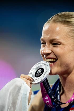 August 13, 2026: Wilma Heltelä of Finland celebrates after the women’s pole vault final on Day 4 of the 2026 European Athletics Championships in Birmingham. 2026 in Birmingham. Photo by Mathias Bergeld. BILDBYRAN code MB MT1068. track and field, athletics, friidrett, friidrotts em, em, friidretts em 2026, European Athletics Championships, 4 bbeng  Copyright: MATHIASxBERGELD BB260813MB181