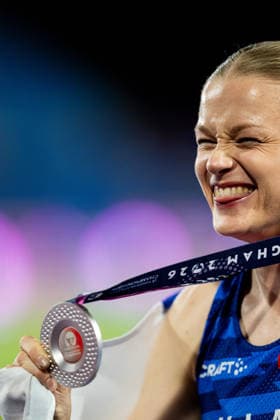August 13, 2026: Wilma Heltelä of Finland celebrates after the women’s pole vault final on Day 4 of the 2026 European Athletics Championships in Birmingham. 2026 in Birmingham. Photo by Mathias Bergeld. BILDBYRAN code MB MT1068. track and field, athletics, friidrett, friidrotts em, em, friidretts em 2026, European Athletics Championships, 4 bbeng  Copyright: MATHIASxBERGELD BB260813MB182