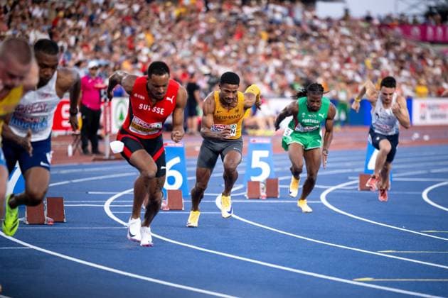 August 13, 2026, GBR, Track and Field, 2026 European Championships, Evening Session, Day 4, Birmingham: Kameron Horton of Germany competes in the Men s 200-meter semifinals at Alexander Stadium in Birmingham, England, United Kingdom Copyright: xNordphoto Memmlerx